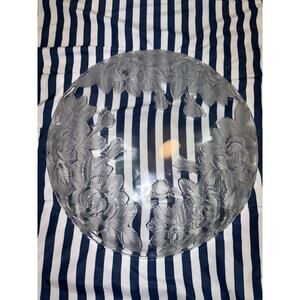 Serving Tray Floral Design Glass Decorative Platter Round 14" Table Decoration